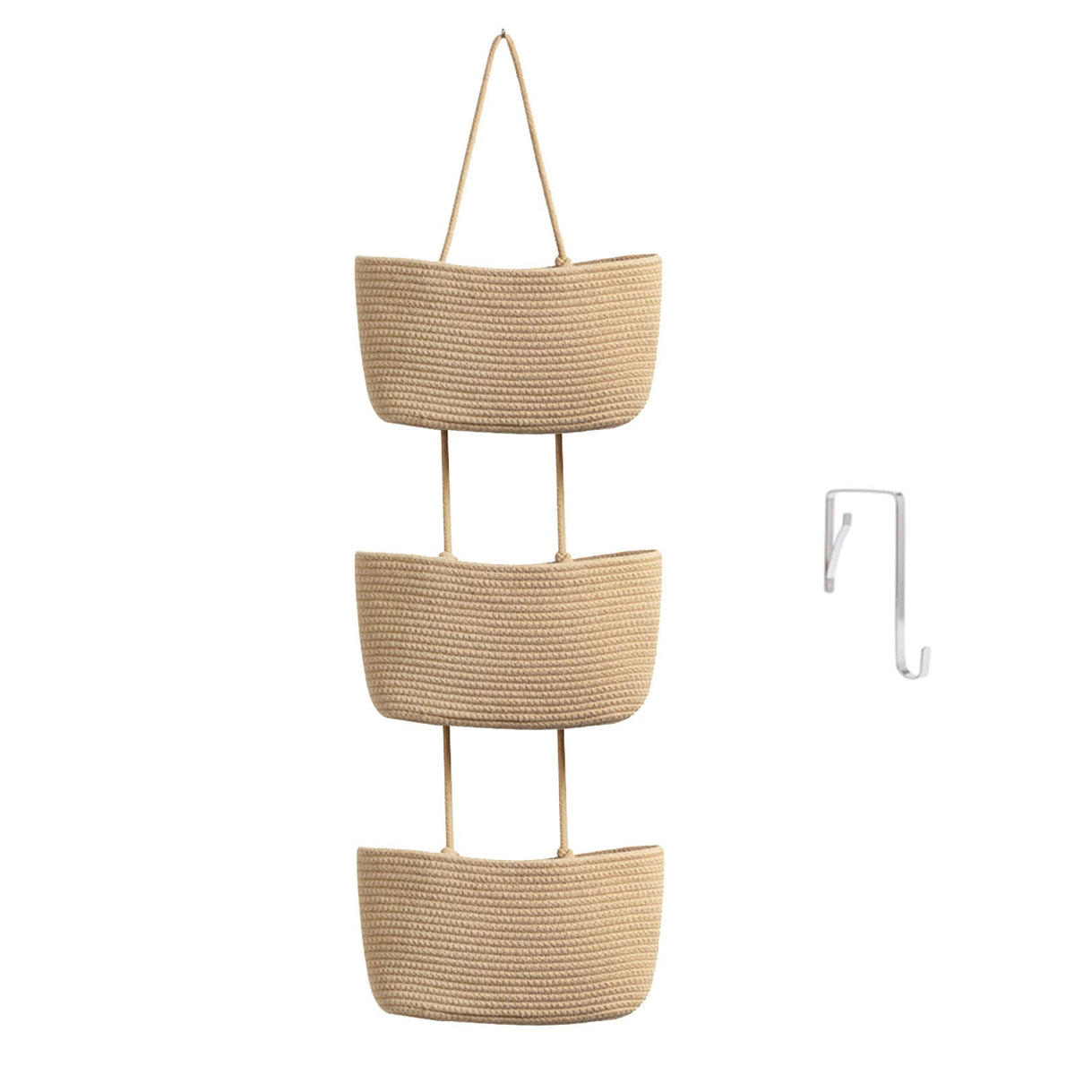 TeoKJ Over the Door Hanging Storage Basket Woven 3 Tier Wall Organizer Jute