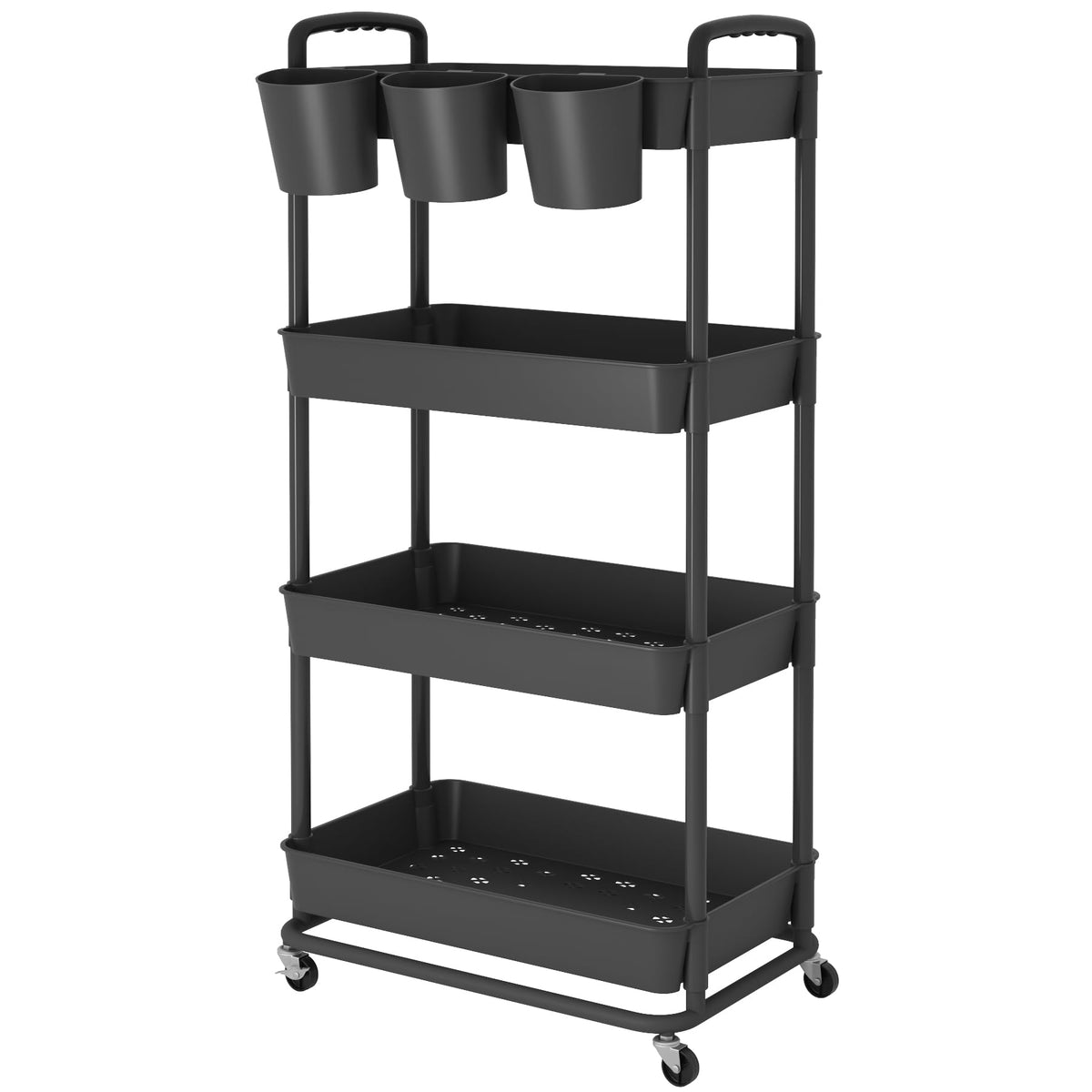 JIUYOTREE 4-Tier Plastic Rolling Storage Cart Utility Cart White