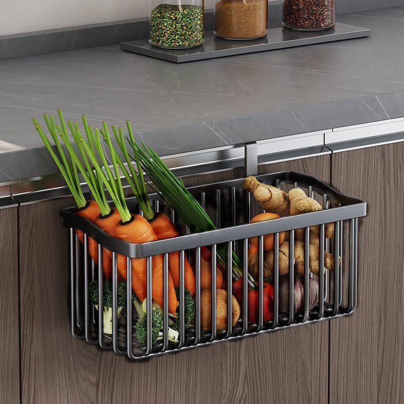 2-Pack Wall Mount Wire Fruit Basket for Kitchen Onion Potato Storage, Black