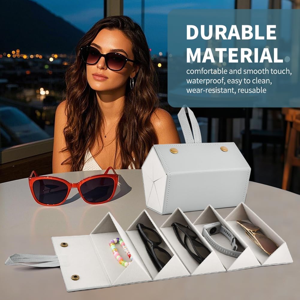 5 Slots Travel Sunglasses Organizer Holder, Foldable Travel Sunglass Case