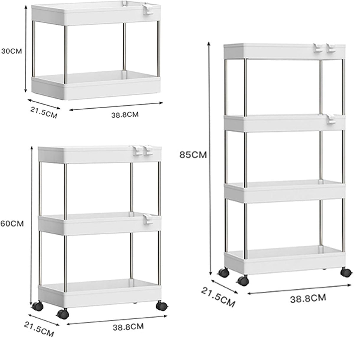 Storage Trolley Multi-Tier Rolling Unit Cart Mobile Storage Shelf for Kitchen Bathroom Rolling Organizers Rack,Black,4 Tier