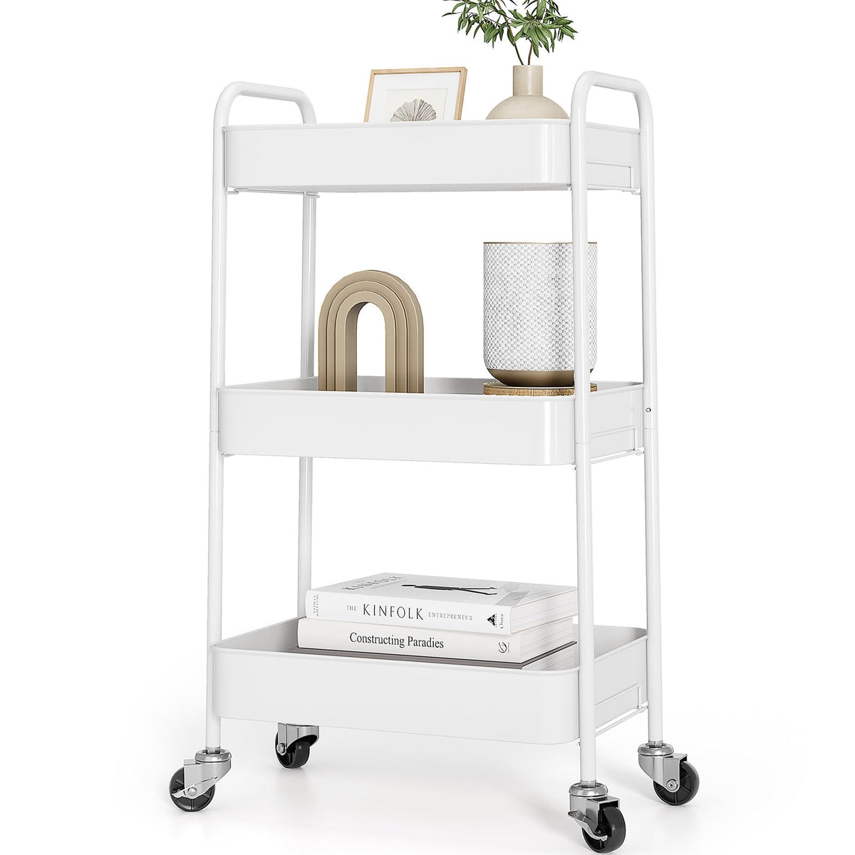 TOOLF 4 Tier Metal Rolling Cart, Utility Storage Cart with Wheels, Black