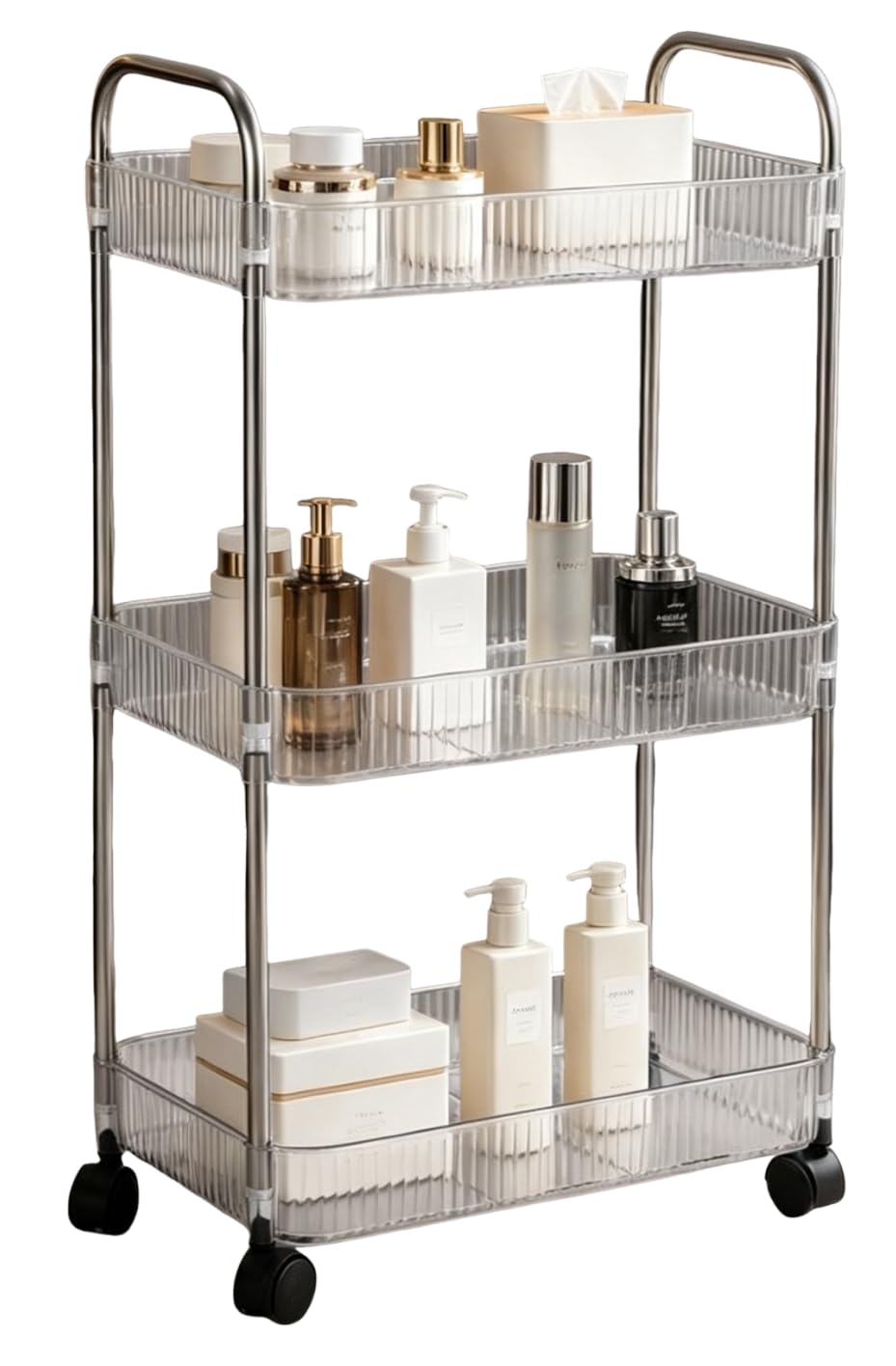 Sooyee Slim Clear 3-Tier Plastic Rolling Utility Cart with Wheels