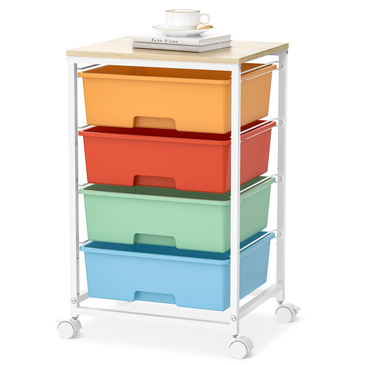 SYKIARIOL Rolling Cart with Drawers, 4-Drawer Utility Cart, Bright White