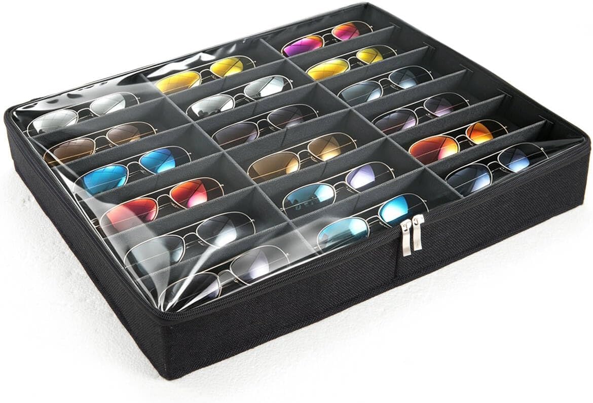 Glasses Organizer Sunglasses Case Clear Lid Shade Eyeglass Storage Box Tray