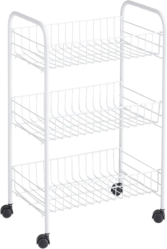 Rubbermaid 3-Tier Wheeled Adjustable Metal Storage Organizer Cart, White