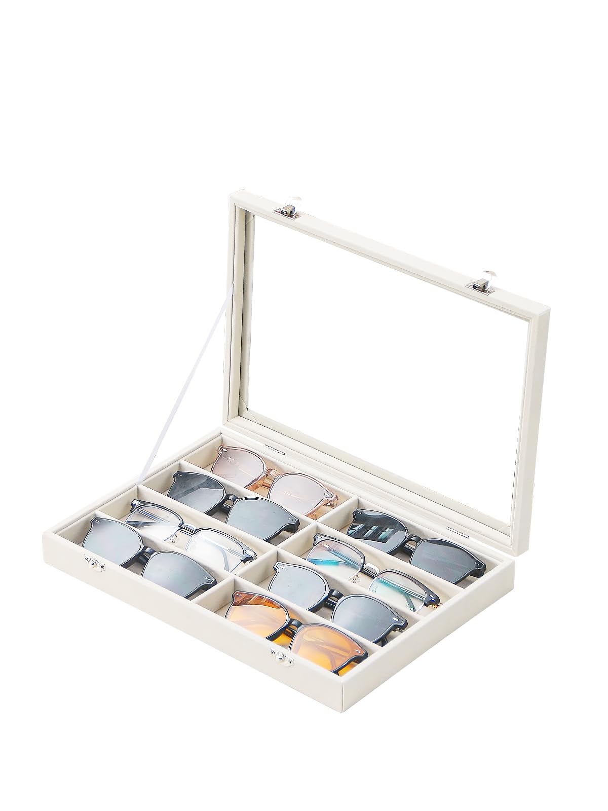 Jewelry Sunglasses Organizer Tray, Beige Velvet Eyeglasses Display Tray Box, Glasses Organize Storage Holder for Home Desk or Selling Show Display (with Lid)