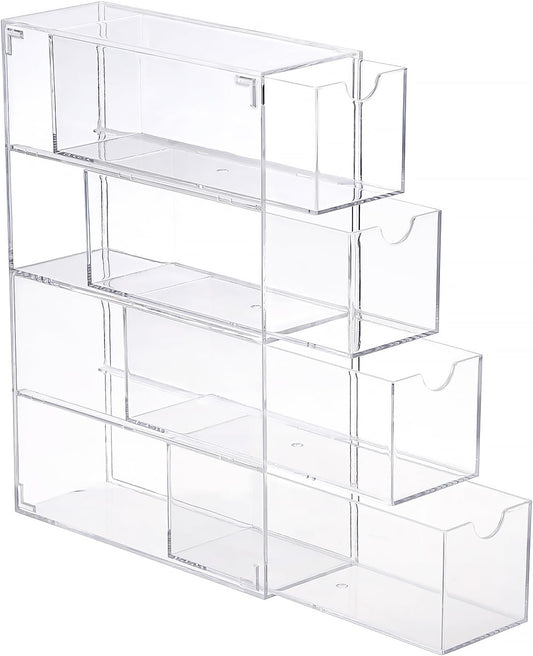 Hipiwe Acrylic Drawer Organizer Sunglasses Case with 4 Pull Out Drawers