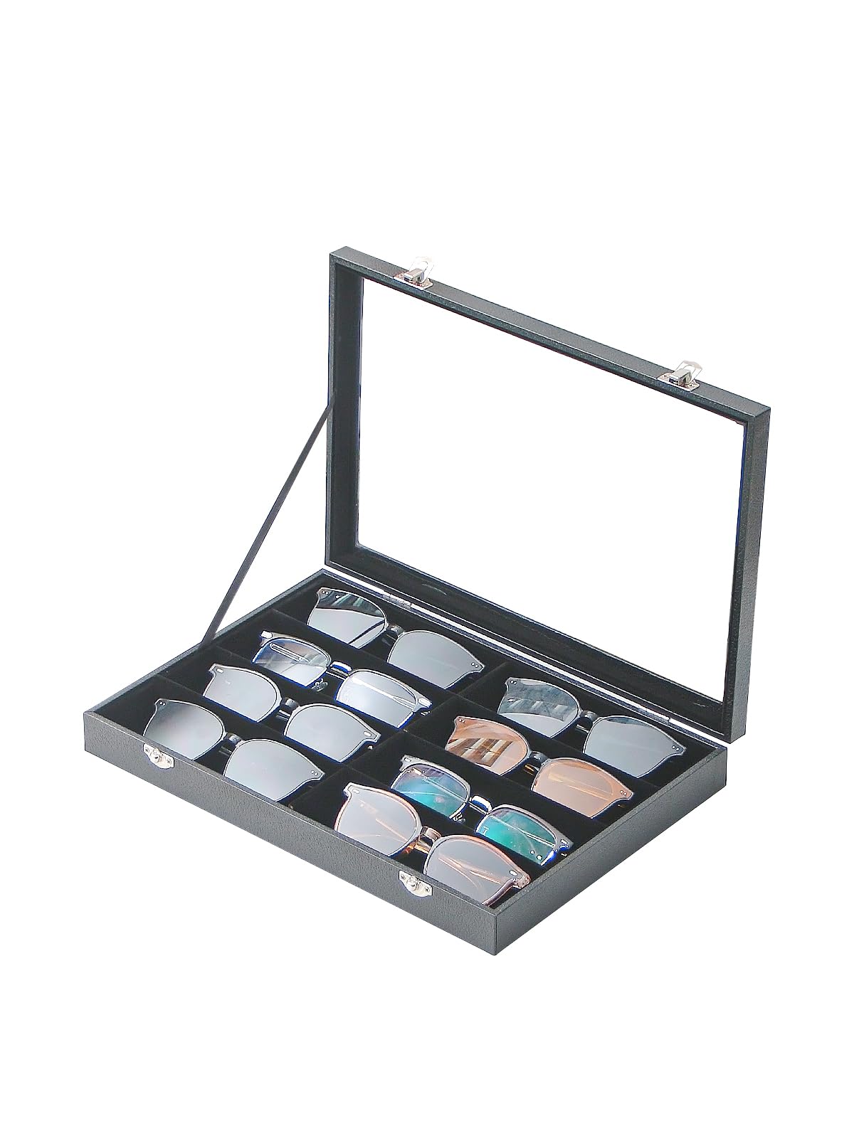 Jewelry Sunglasses Organizer Tray, Beige Velvet Eyeglasses Display Tray Box, Glasses Organize Storage Holder for Home Desk or Selling Show Display (with Lid)