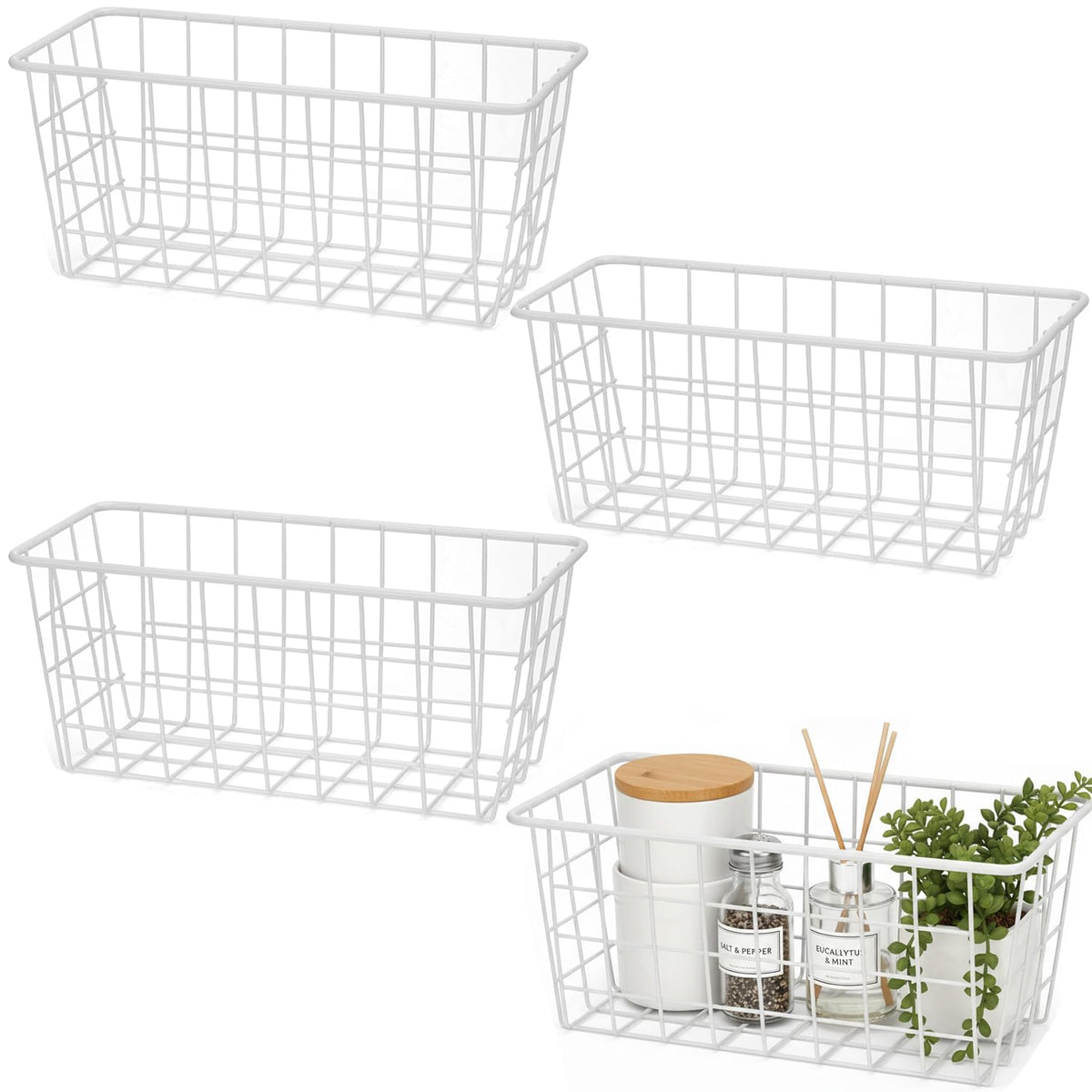 3 Set LeleCAT Adhesive Over the Cabinet Door Wire Baskets for Organizing for Kitchen Food Pantry Bathroom Shelf Storage No Drilling Wall Mounted,Black