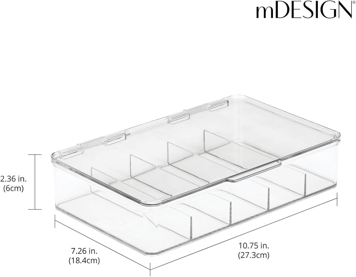 mDesign Plastic Stackable Eyeglass Case Storage Organizer with Hinged Lid for Unisex Sunglasses, Reading Glasses, Fashion Eye Wear, Protective Glasses, 5 Sections, Ligne Collection - 2 Pack - Clear
