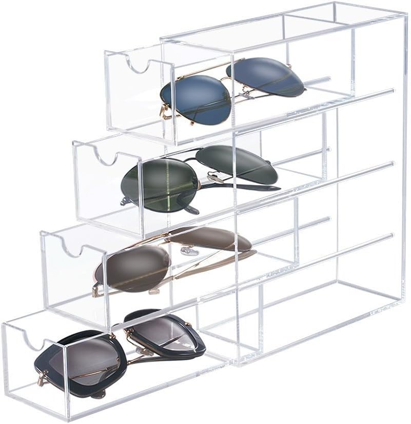 OnDisplay 4 Tier Acrylic Sunglasses/Eyeglasses Organizer - Luxury Handmade Clear Acrylic Eyewear Storage Cabinet