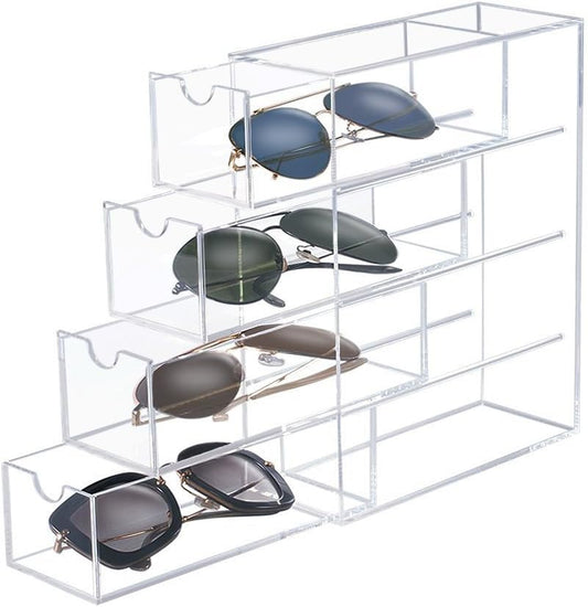 OnDisplay 4 Tier Acrylic Sunglasses/Eyeglasses Organizer - Luxury Handmade Clear Acrylic Eyewear Storage Cabinet