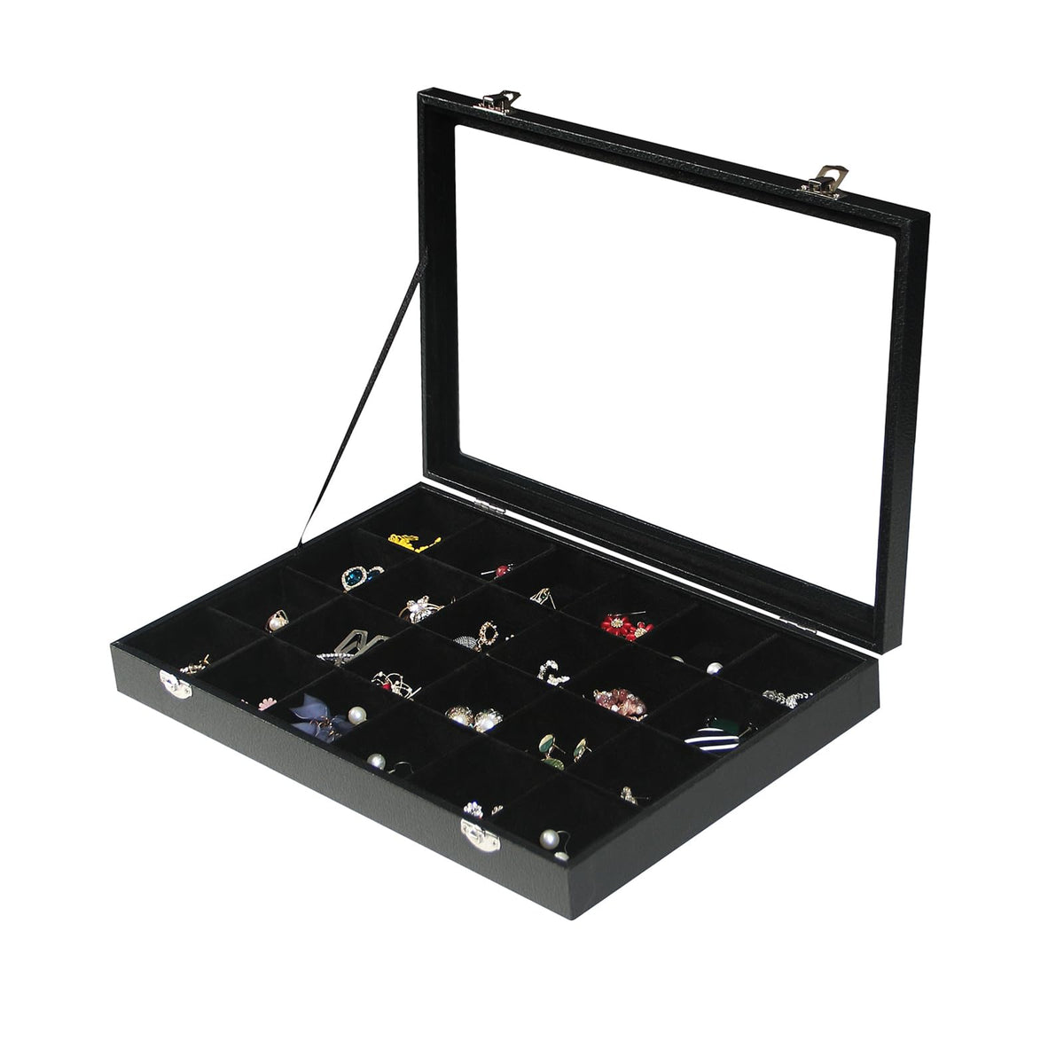 Coward Sunglass Organizer Tray Box, Beige Velvet Grids Eyeglasses Display Tray Case with Transparent Glass Lid for Home Use or Store Shop Selling Show