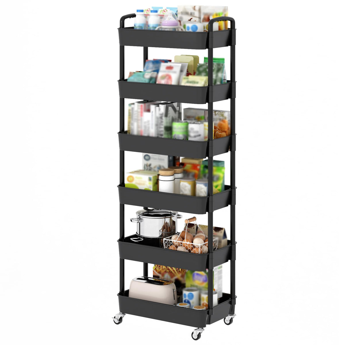 Sywhitta 3-Tier Plastic Rolling Utility Cart with Wheels for Storage,Black