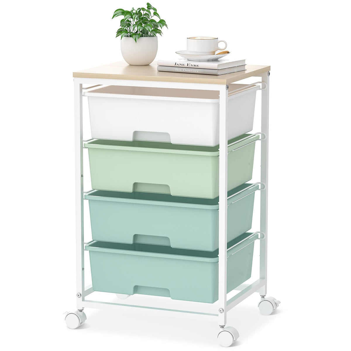 SYKIARIOL Rolling Cart with Drawers, 4-Drawer Utility Cart, Bright White