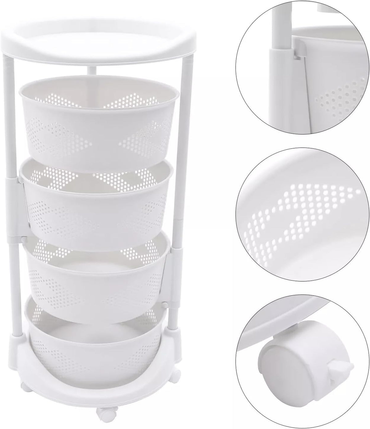 Ringmaster 4 Tier Multi-Layer Rotating Storage Rack Storage Shelves Organizer,Floor Standing Kitchen Storage Cart with Wheels,Fruit Vegetable Storage Basket Shelf for Kitchen,Living Room,Bedroom