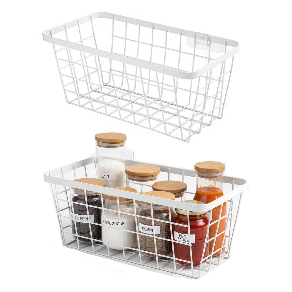 3 Set LeleCAT Adhesive Over the Cabinet Door Wire Baskets for Organizing for Kitchen Food Pantry Bathroom Shelf Storage No Drilling Wall Mounted,Black