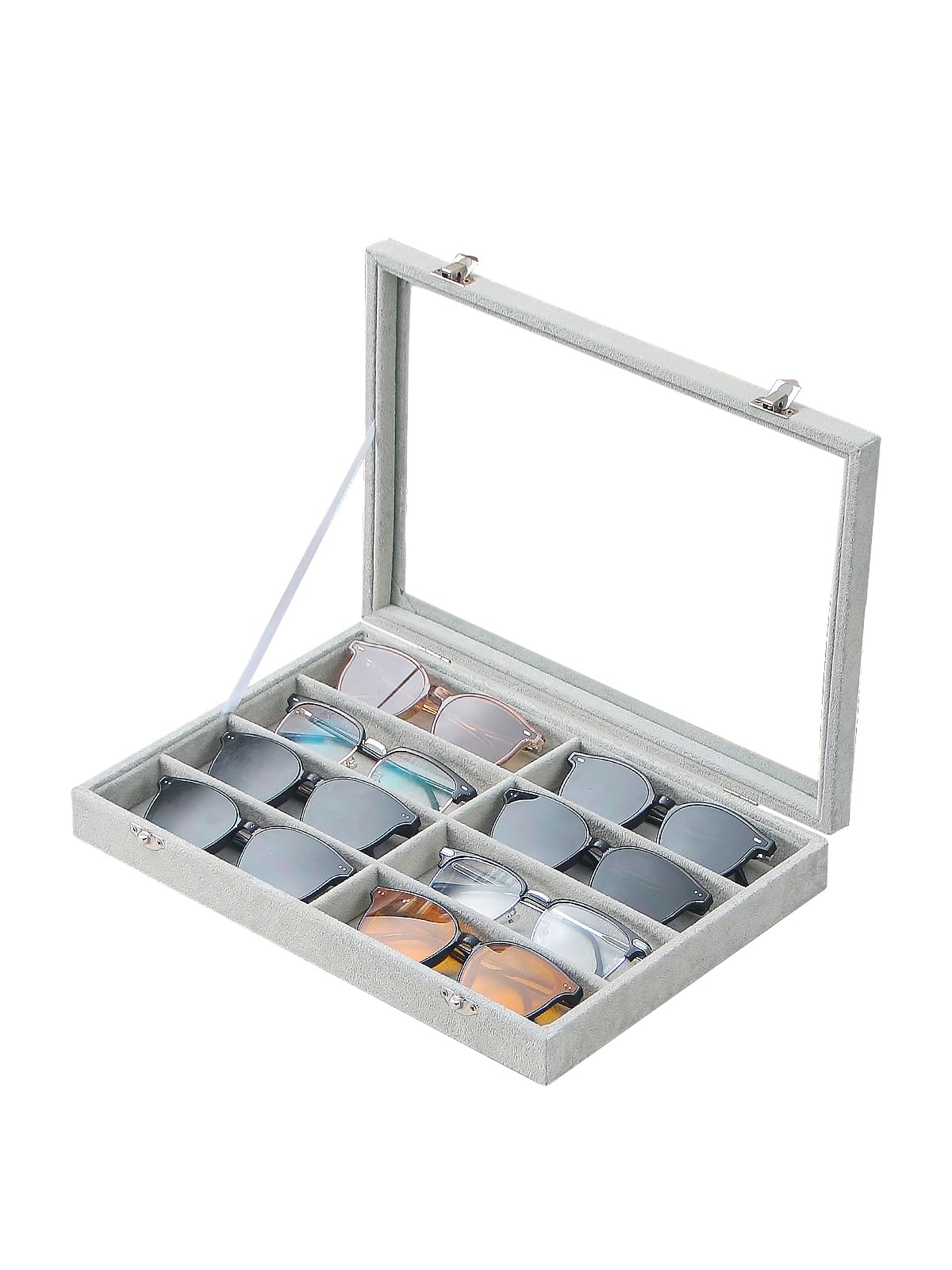 Jewelry Sunglasses Organizer Tray, Beige Velvet Eyeglasses Display Tray Box, Glasses Organize Storage Holder for Home Desk or Selling Show Display (with Lid)