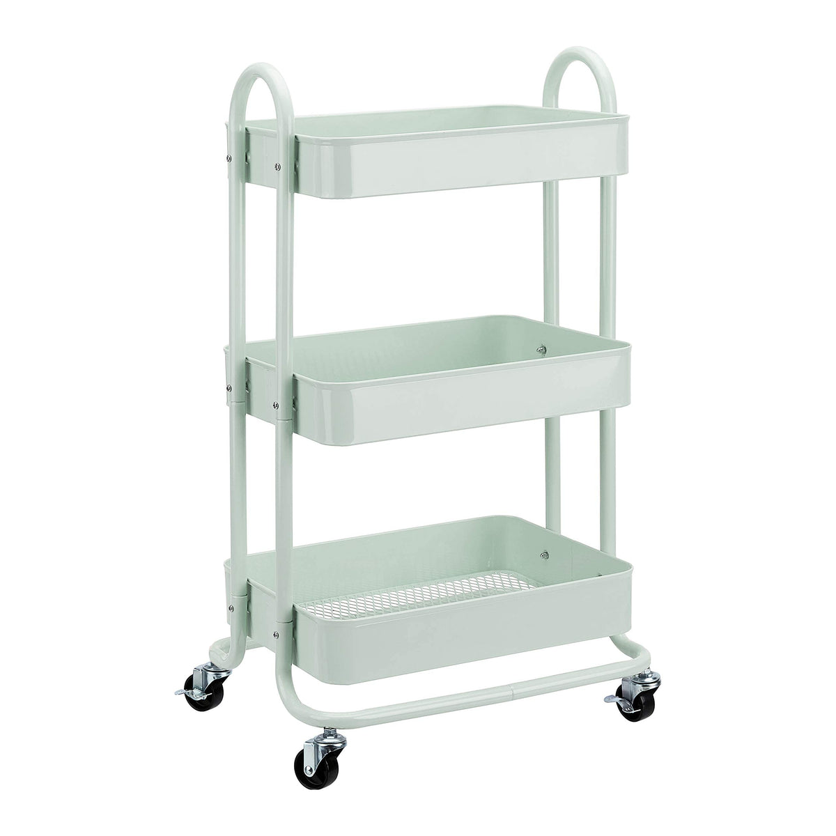 Amazon Basics 3-Tier Rolling Utility Cart, Storage Organizer, Lockable Wheels, Multifunctional Storage, Portable Mobile Shelving Unit, White
