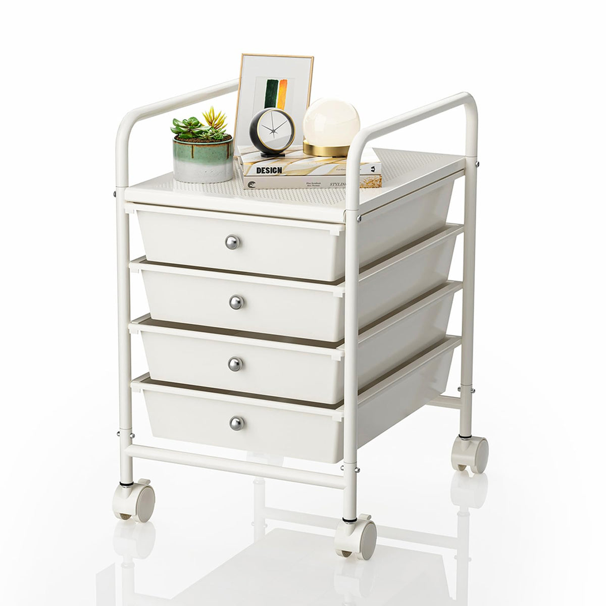 Rolling Storage Cart with Drawers 6-Tier Lock Wheels Office White