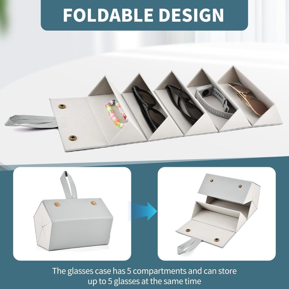 5 Slots Travel Sunglasses Organizer Holder, Foldable Travel Sunglass Case