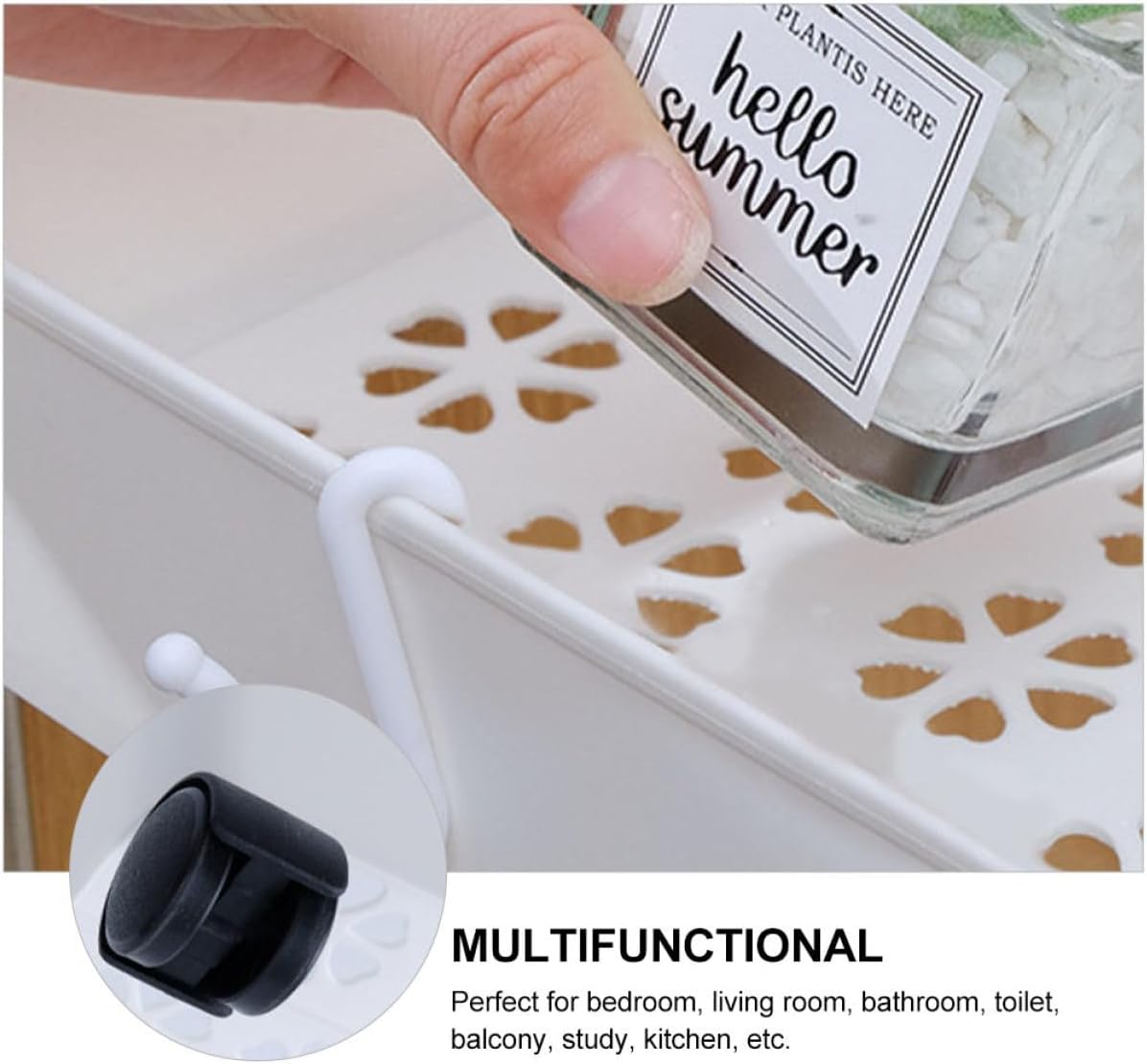 SMASOLO White 3-Tier Rolling Storage Rack for Kitchen and Bathroom Use