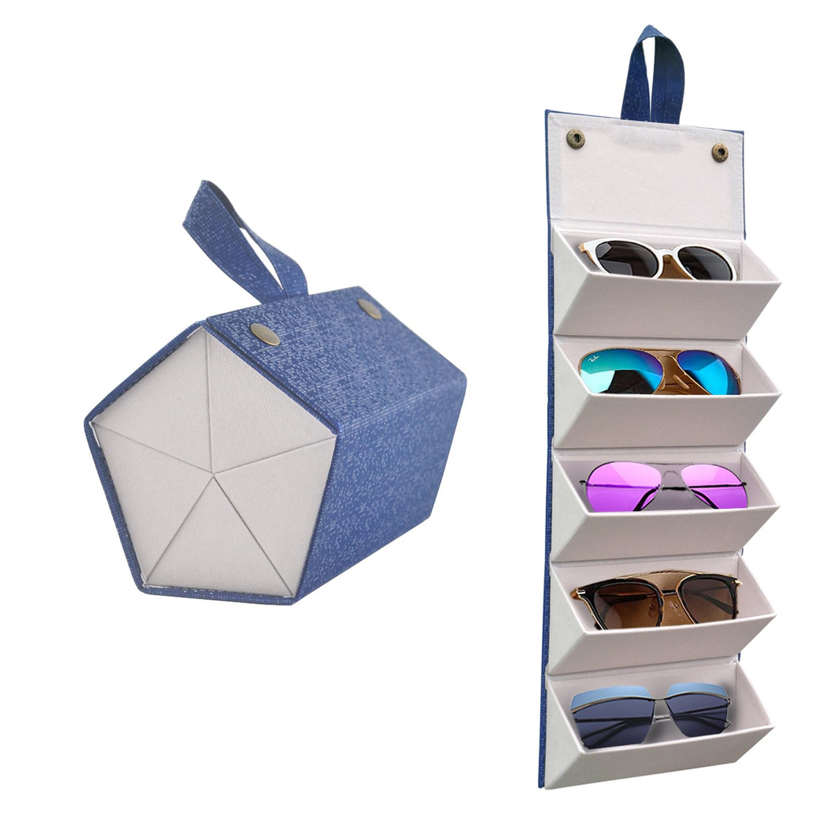 Kenpal Sunglasses Storage Organizer Holder Foldable Travel Case with 5 Slot Compartments for Multiple Glasses