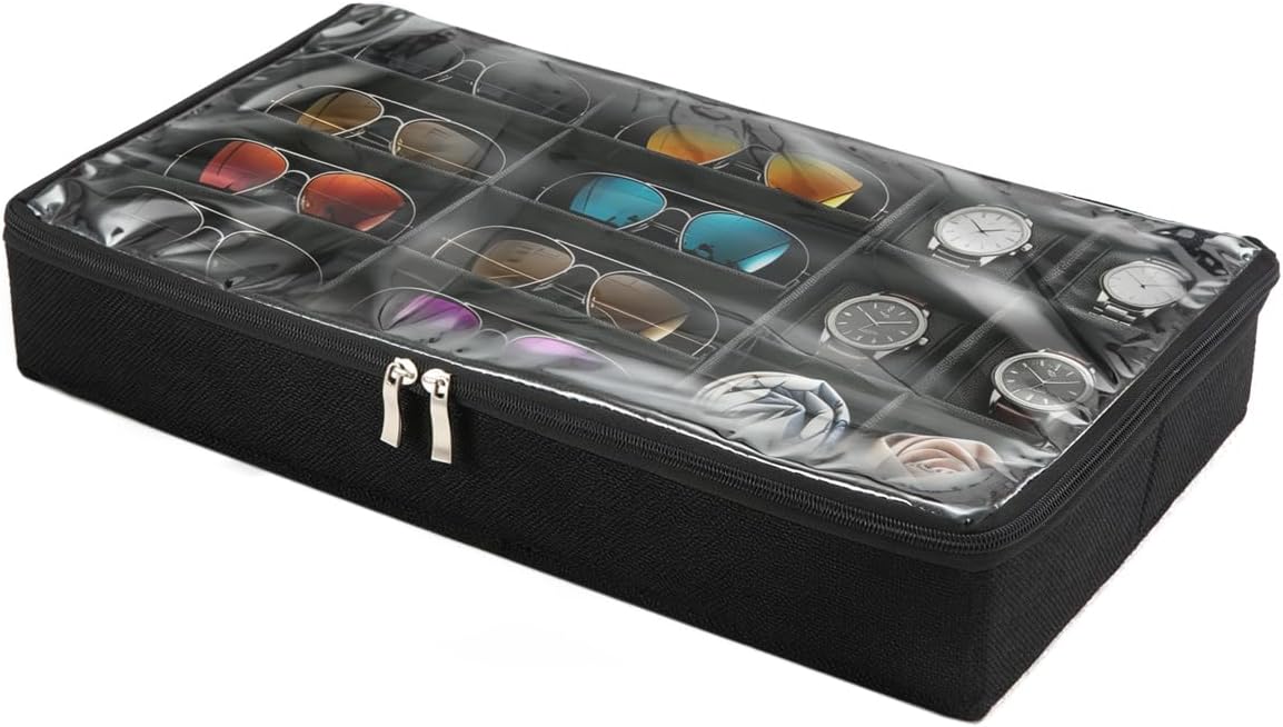 Glasses Organizer Box Clear Lid Shade Tray Eyeglass Storage Sunglasses Case