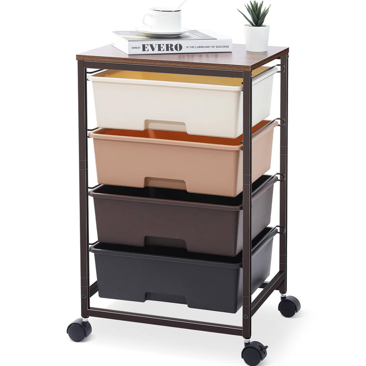 SYKIARIOL Rolling Cart with Drawers, 4-Drawer Utility Cart, Bright White