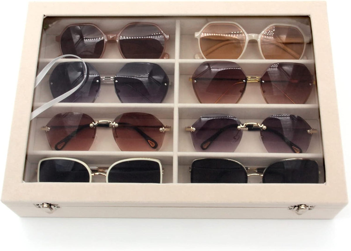 Velvet Sunglasses Organizer, Glasses Storage Box Sunglasses Storage Holder Box,Glasses Display Case with 8 Slots