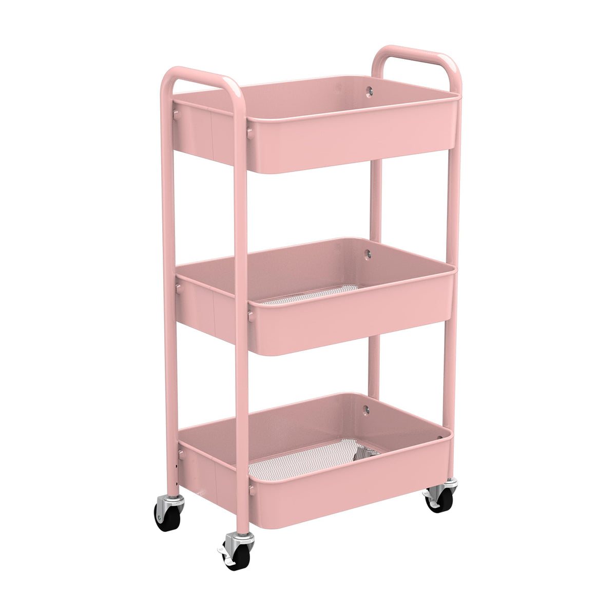 CAXXA 3-Tier Rolling Metal Storage Organizer - Mobile Utility Cart, Kitchen Cart with Caster Wheels (Black)