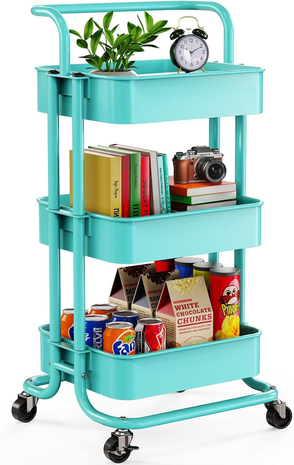 Pipishell 3 Tier Rolling Cart, Utility Cart with Wheels & Handle, White