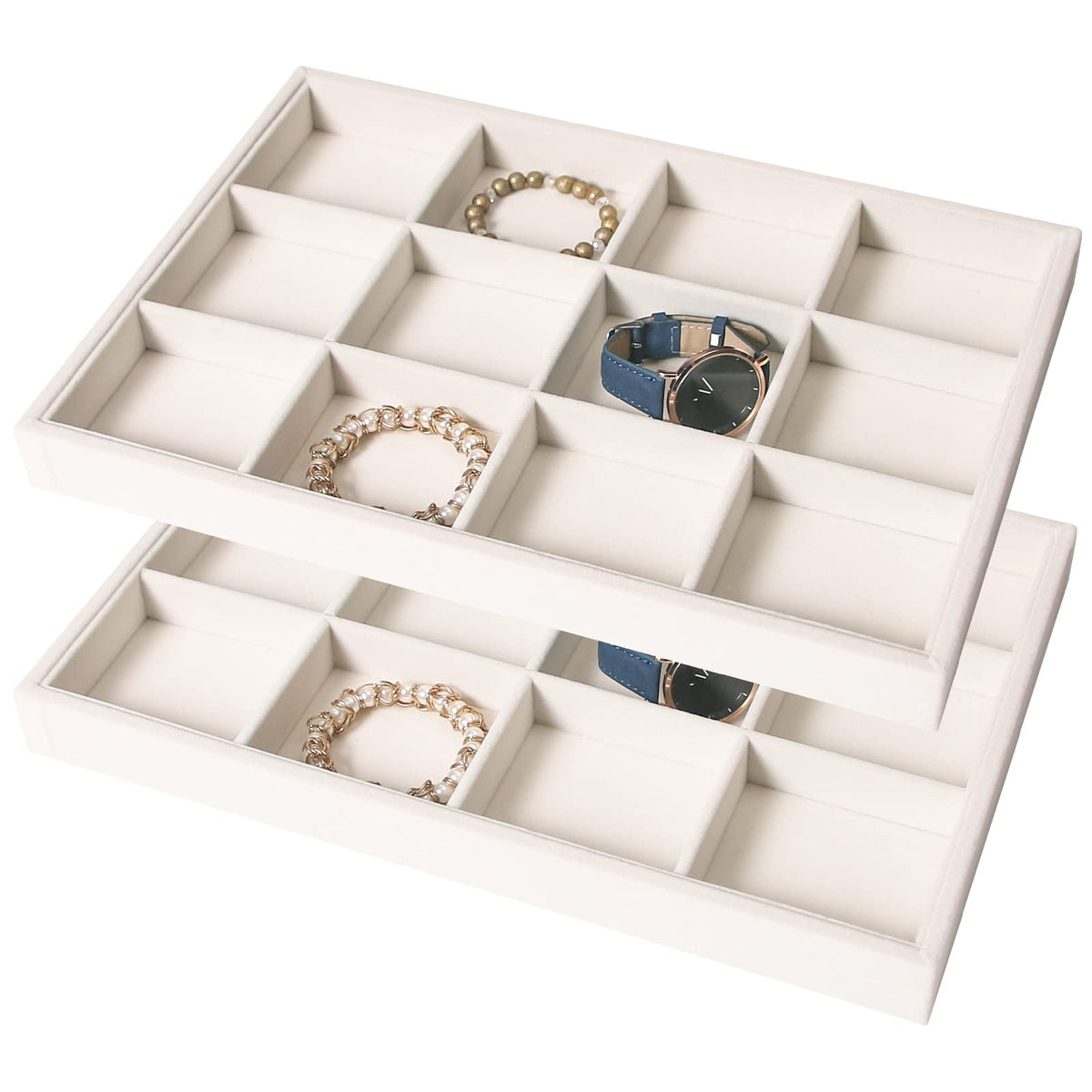 Coward Sunglass Organizer, Beige Velvet Glasses Trays - Eyeglasses Watches Jewelry Display - Men Women (8 Grids)
