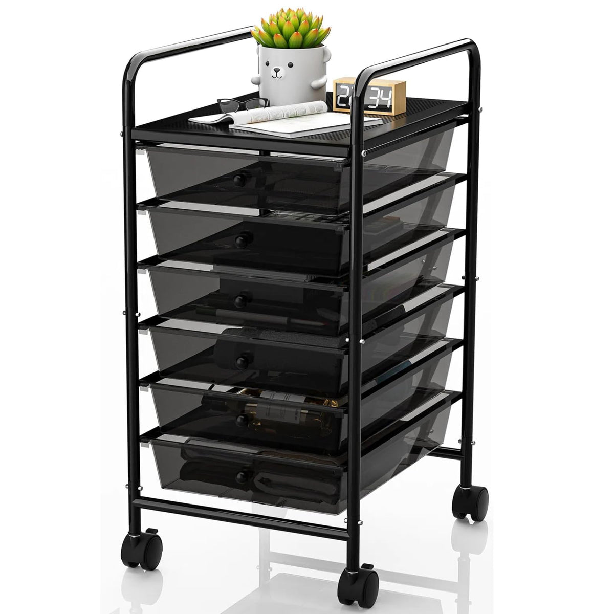Rolling Storage Cart with Drawers 6-Tier Lock Wheels Office White