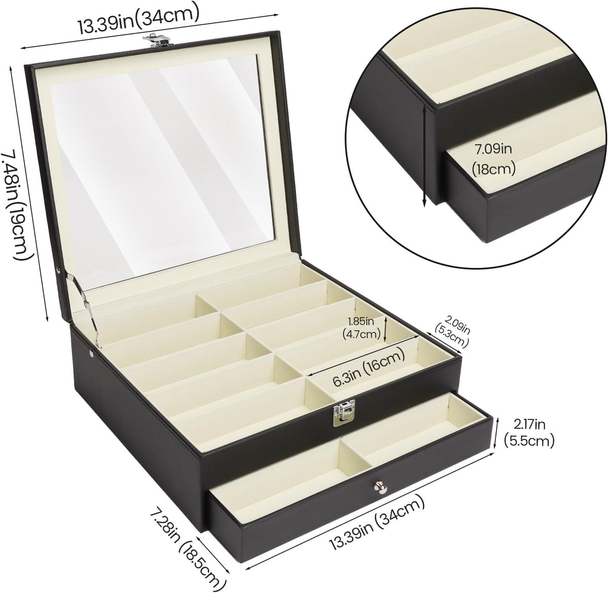 Sunglasses Organizer 20 Slots, Multiple Pairs Glasses Storage Case Leather Eyeglasses Display Box for Women Men