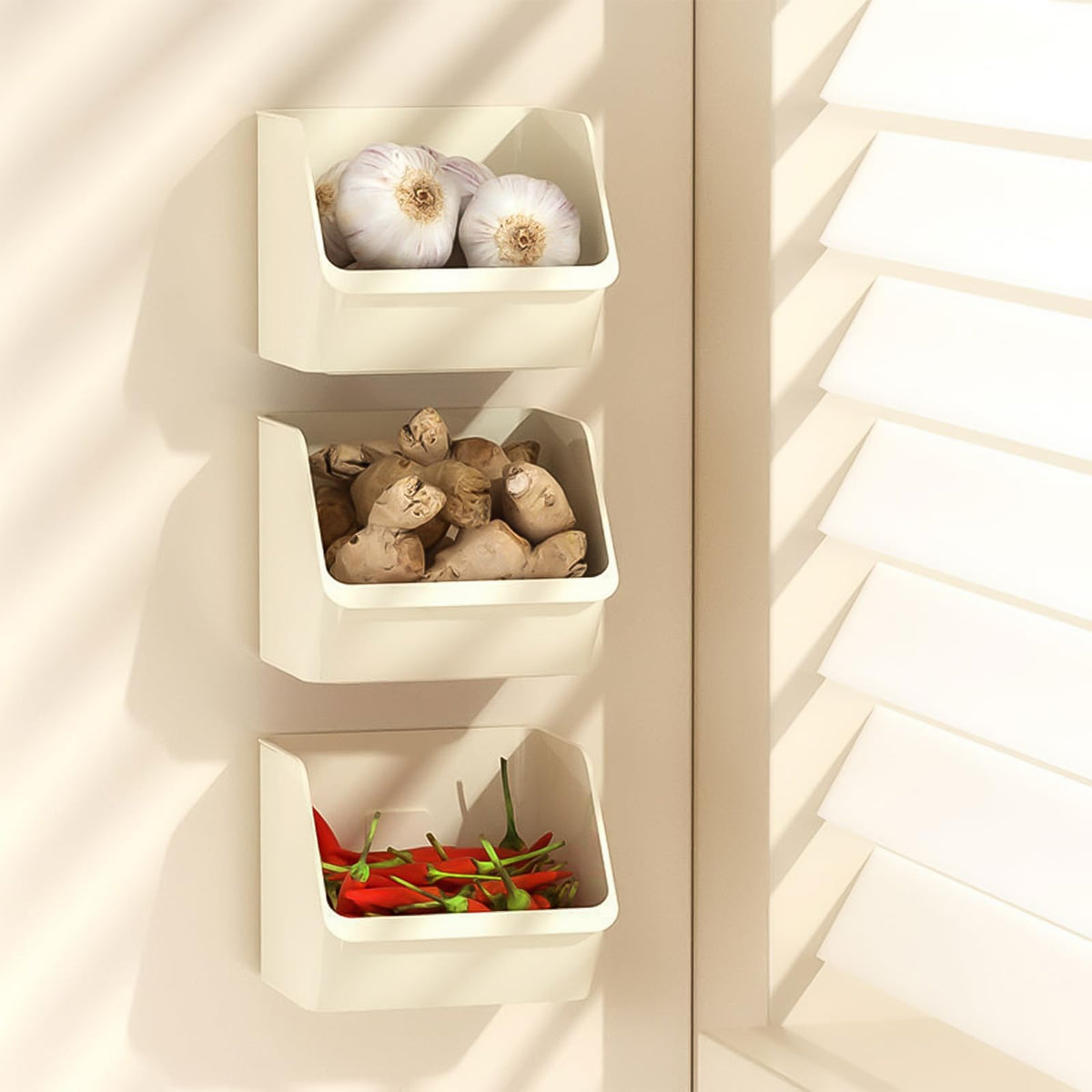 3 Pack Wall Mounted Storage Organizer Bins, Floating Shelves Fridge Organizer Storage Bins, Stackable Organizer Basket for Wall, Refrigerator, Kitchen, Bathroom, Countertops, Pantry (Clear)