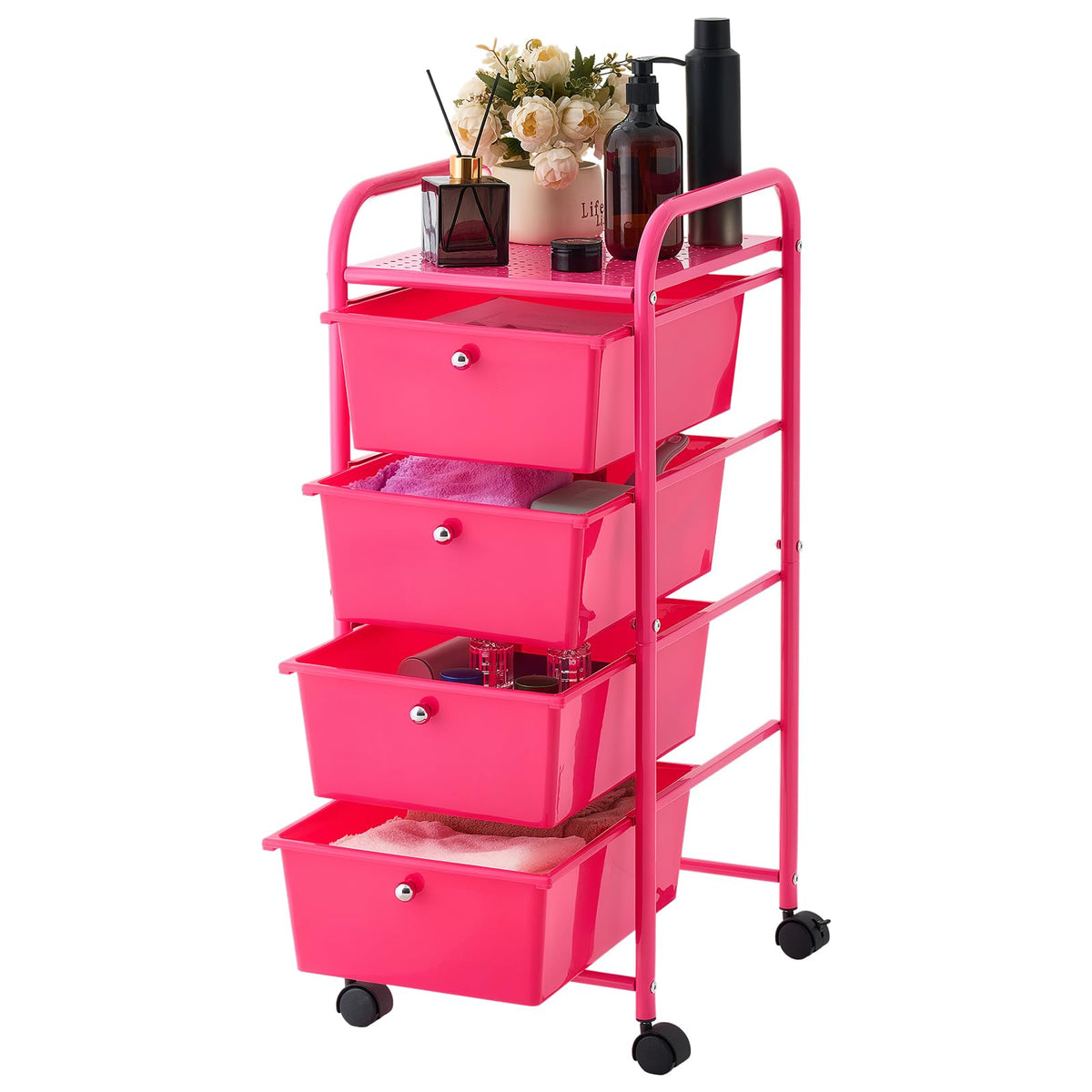 VEVOR Rolling Cart with Drawers, 10 Drawer Storage Organizer, Mobile Utility Cart with Steel Frame, Universal Casters & 2 Brakes, Great for Office, Classroom, Craft Tools, Garage, Studio, Rainbow