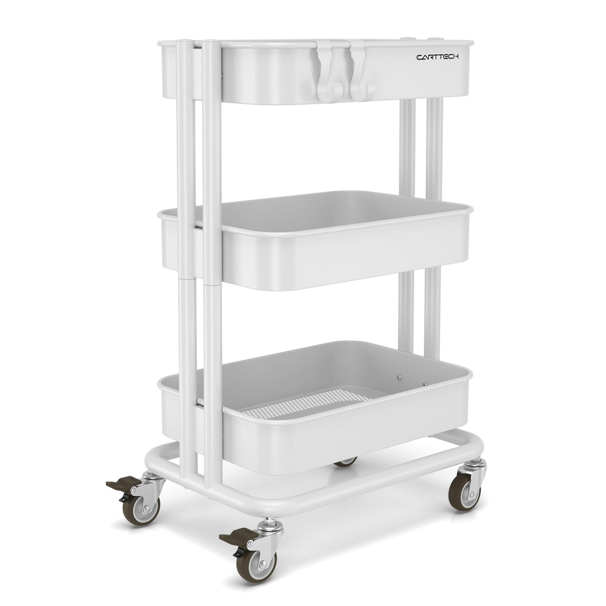 3 Tier Rolling Cart Metal Heavy Duty Utility Cart with Silent Caster Lockable Wheel Multi-Functional Organization Carts Storage Trolley with Mesh Shelves for Office Kitchen Living Room Yellow