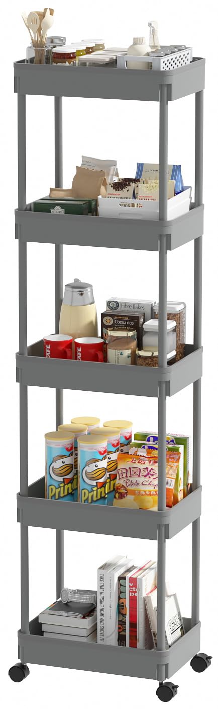 Sooyee Slim Clear 3-Tier Plastic Rolling Utility Cart with Wheels
