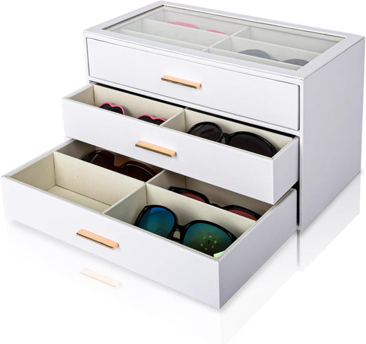 Sunglasses Organizer for Storage Oversize Glasses, Update Pebbled Leather