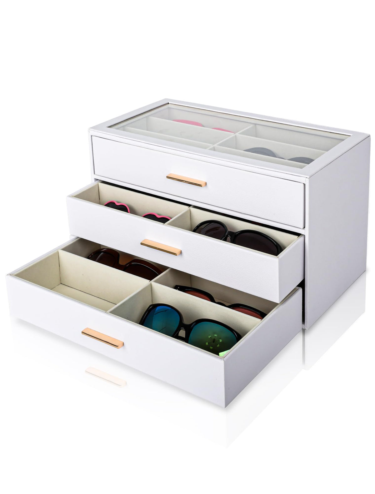 Sunglasses Organizer for Storage Oversize Glasses, Update Pebbled Leather