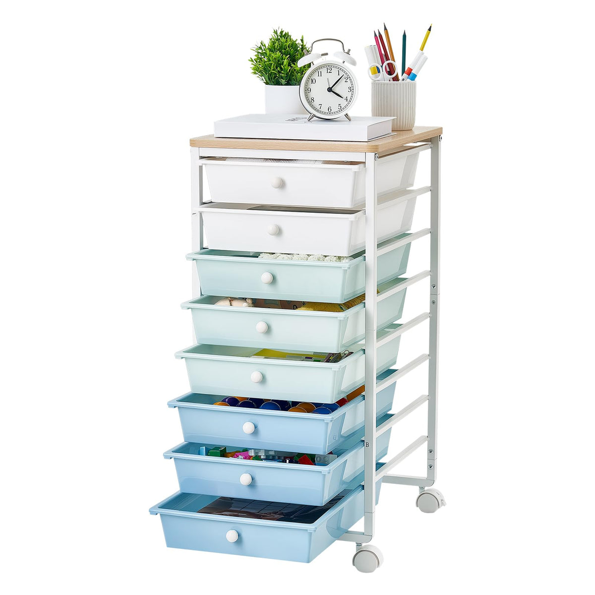 VEVOR Rolling Cart with Drawers, 10 Drawer Storage Organizer, Mobile Utility Cart with Steel Frame, Universal Casters & 2 Brakes, Great for Office, Classroom, Craft Tools, Garage, Studio, Rainbow