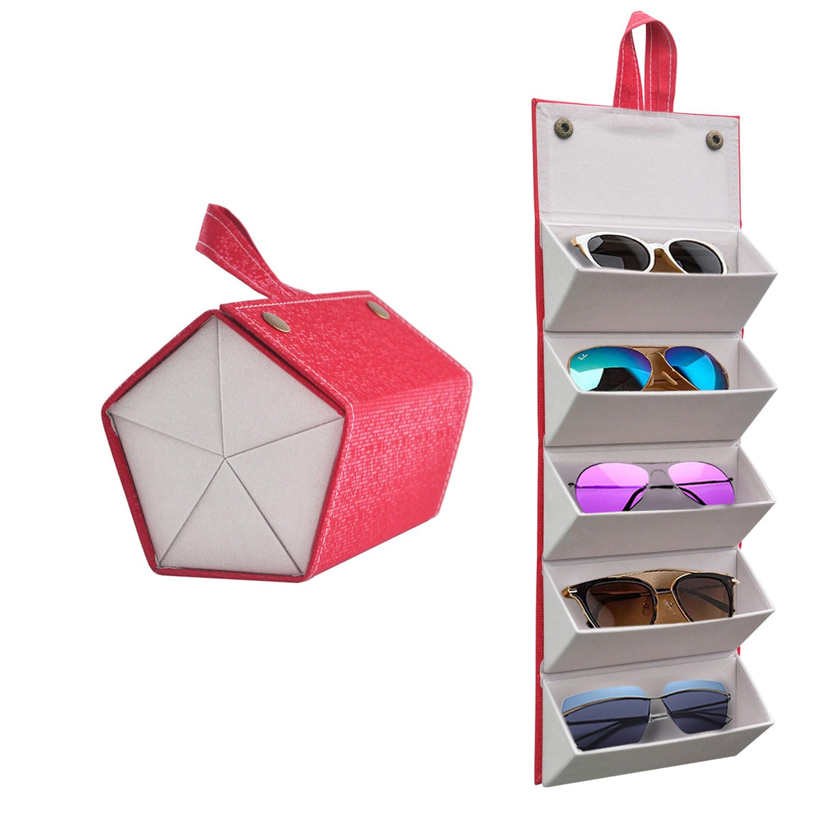Kenpal Sunglasses Storage Organizer Holder Foldable Travel Case with 5 Slot Compartments for Multiple Glasses