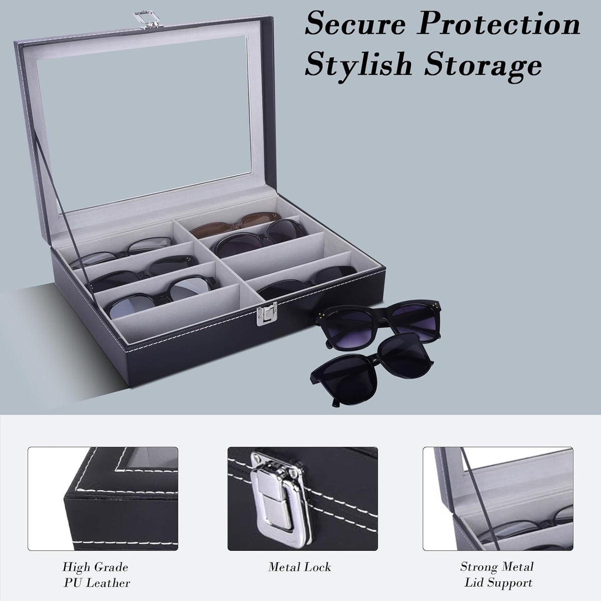 AUTOARK Leather 8 Piece Eyeglasses Storage and Sunglass Glasses Display Case Organizer