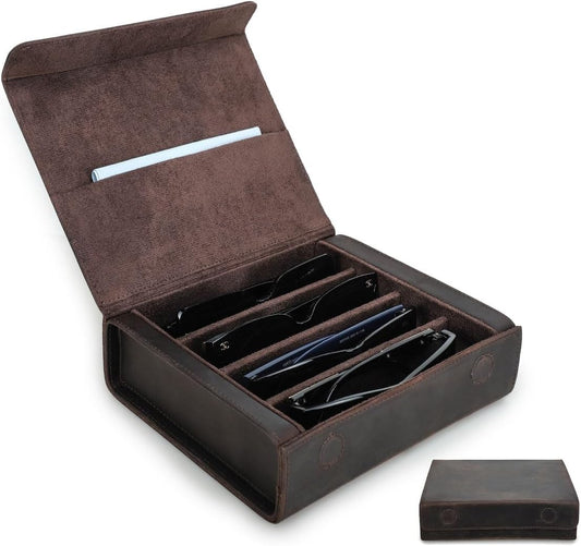 CONTACTS Genuine Leather Sunglasses Travel Case Hard Eyeglasses Box Vintage Eyewear Holder Travel Accessories