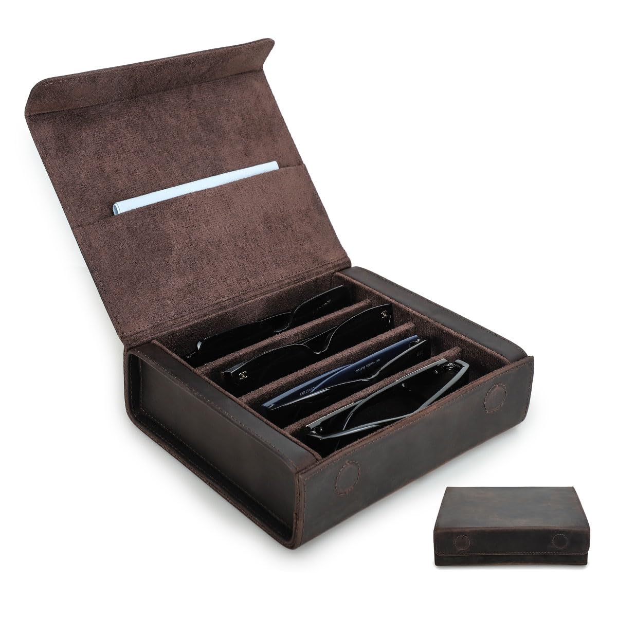 CONTACTS Genuine Leather Sunglasses Travel Case Hard Eyeglasses Box Vintage Eyewear Holder Travel Accessories