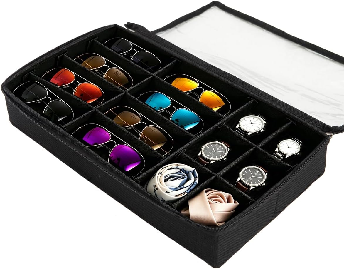 Glasses Organizer Box Clear Lid Shade Tray Eyeglass Storage Sunglasses Case