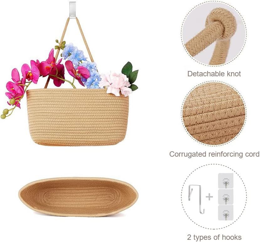 TeoKJ Over the Door Hanging Storage Basket Woven 3 Tier Wall Organizer Jute