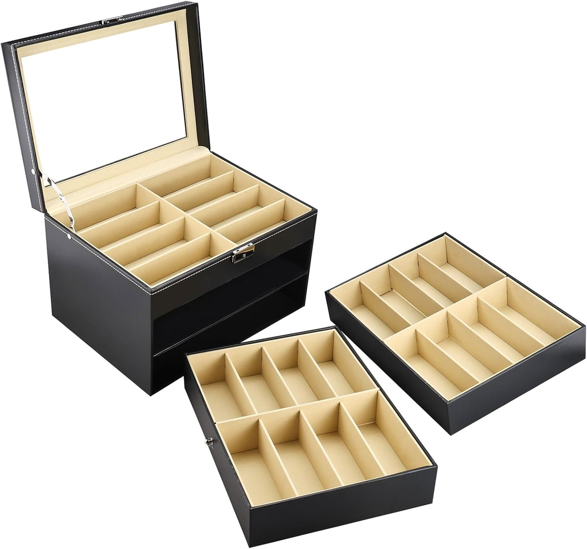 NovelBee 3-Layer Sunglasses Storage Organizer for Women Men,18 Slots Glasses Case Sunglass Eyeglasses Collector Display Box